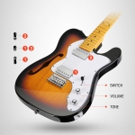 Donner elektromos jazz thinline gitár, sunburst